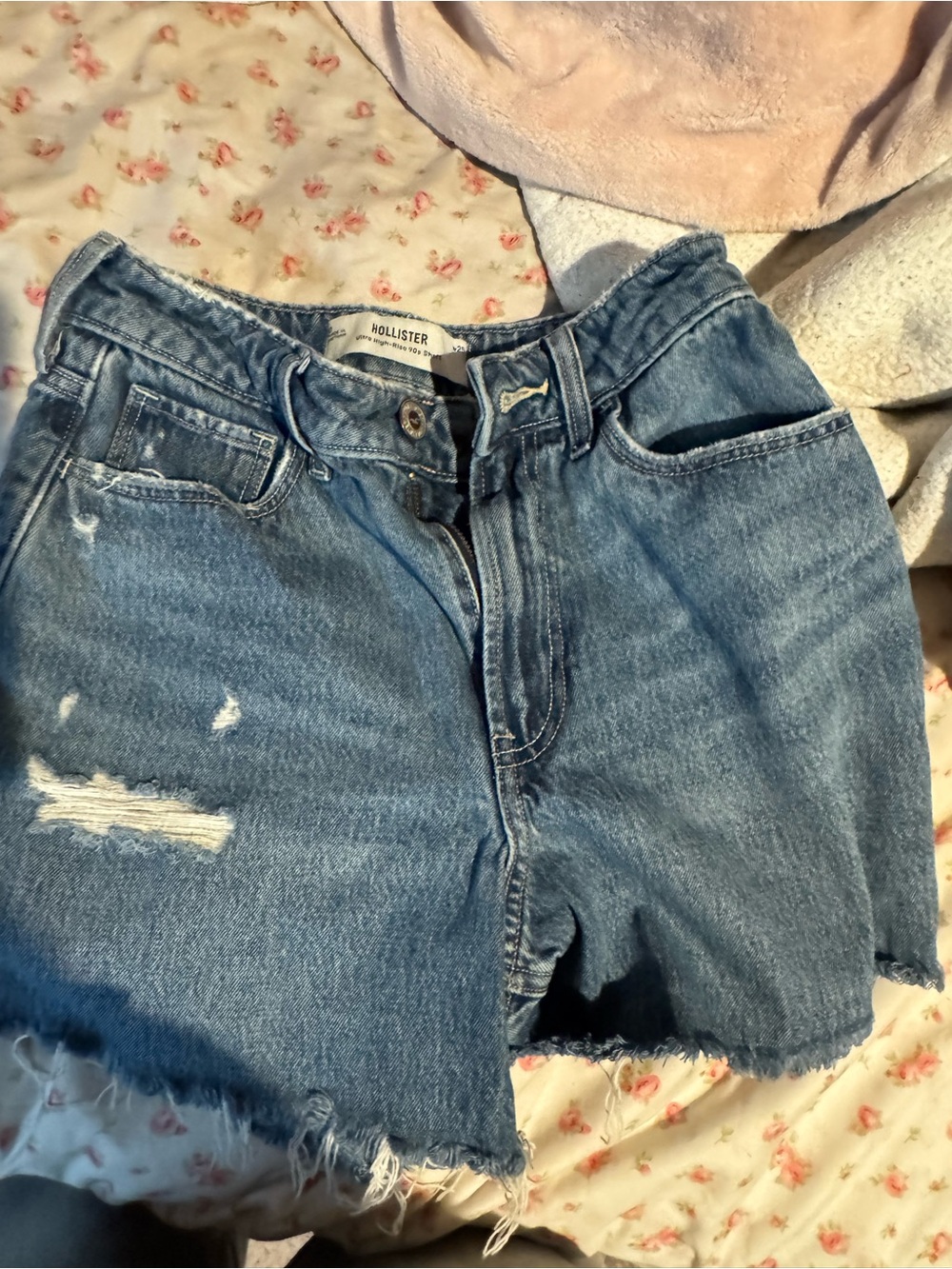 Hollister Light Blue High-Rise Distressed Denim Shorts